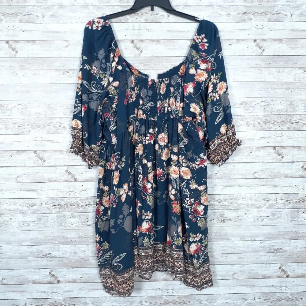 Angie Womens Floral Dress 3X Boho Puff Sleeve Elastic Back 169A - Picture 3 of 7